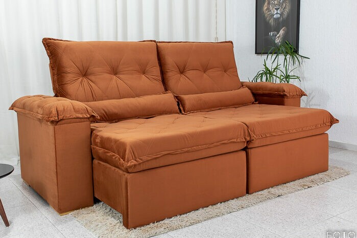 Sofá Retrátil Reclinável Califórnia 2.50m Veludo 549 Terracota - D28 Hiper soft - Imagem 8