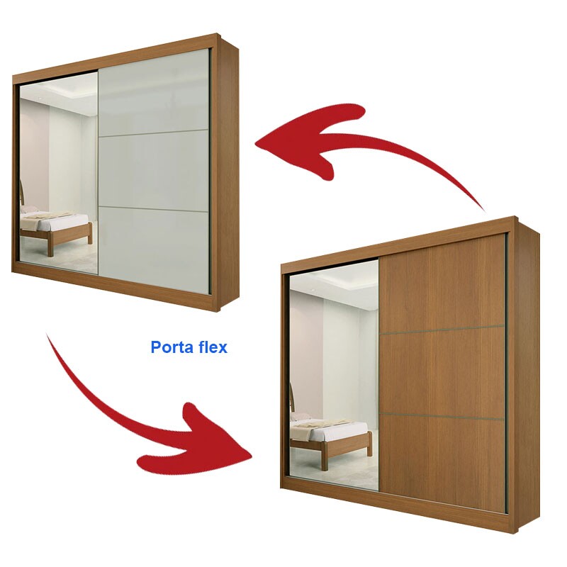 Guarda-Roupa Casal 2 Portas Titanium c/1Espelho MDF Cinamomo/Off Larg. 2.20m D Doro - Imagem 3