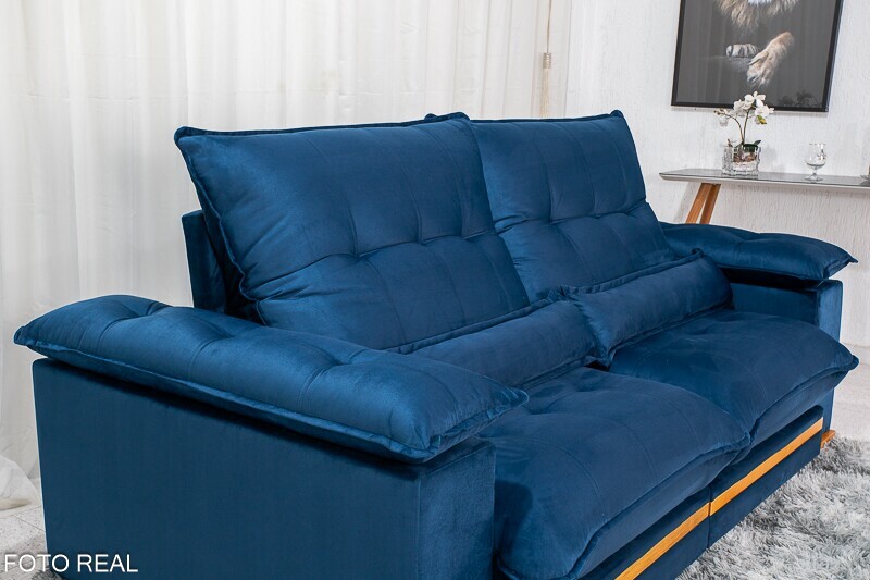 Sofá Retrátil Reclinável 2.50m Ibis Veludo Azul 800 - D33 e Molas Ensacadas - Imagem 7