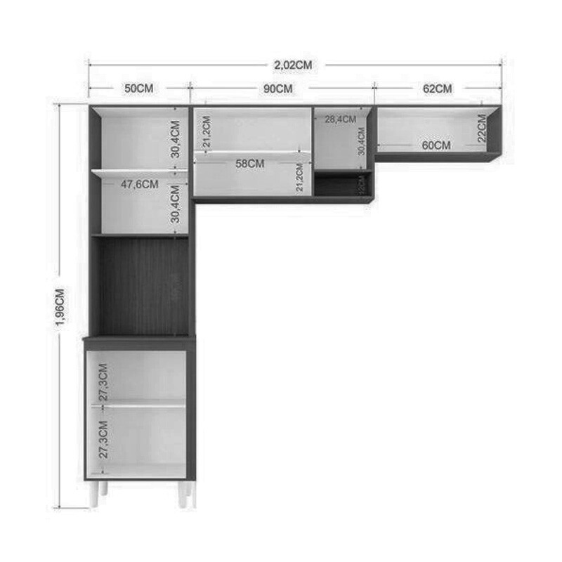 Cozinha Compacta 8 Portas Isadora Larg. 2.02m Branco Poquema - Imagem 4