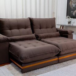 Sofá Retrátil Reclinável Ibis Veludo Marrom 815 Larg. 2.50m - D33 e Molas Ensacadas