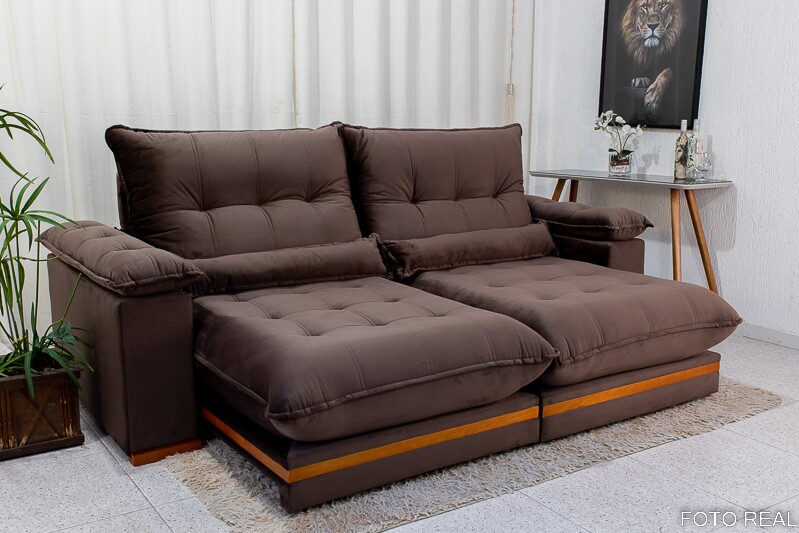 Sofá Retrátil Reclinável Ibis Veludo Marrom 815 Larg. 2.50m - D33 e Molas Ensacadas