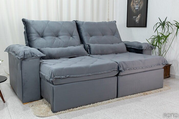 Sofá Retrátil Reclinável Califórnia 2.50m Veludo 526 Cinza - D28 Hiper soft - Imagem 9