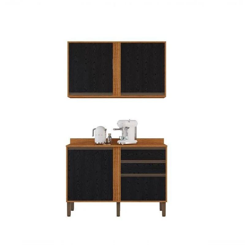 Aéreo 2 Porta + Balcão Cozinha Pérola Larg. 1.20m Cinamomo/Preto Sallêto - Imagem 3
