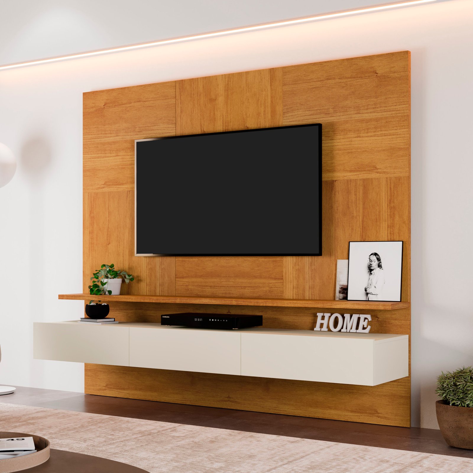 Painel até 75" Nápoles Naturale/Off White - MAVAULAR