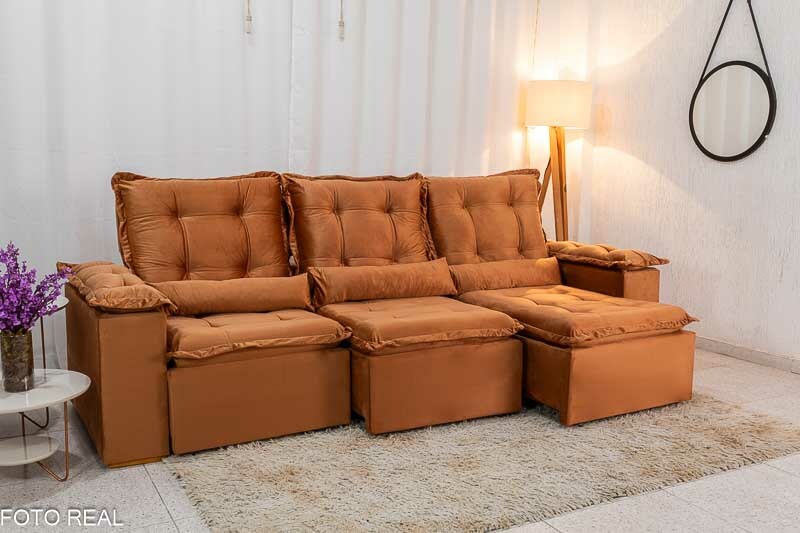 Sofá Retrátil Reclinável Grécia 2.70m Veludo Terracota - Sem Caixa