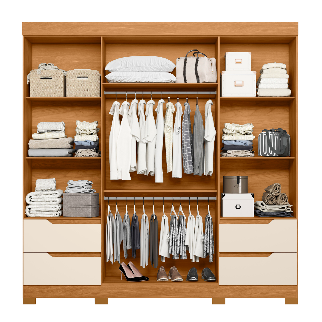 Guarda-Roupa 4 Portas Vivacce + Cômoda Veneza Cinamono/Off White – MÓVEIS ALBATROZ - Imagem 3