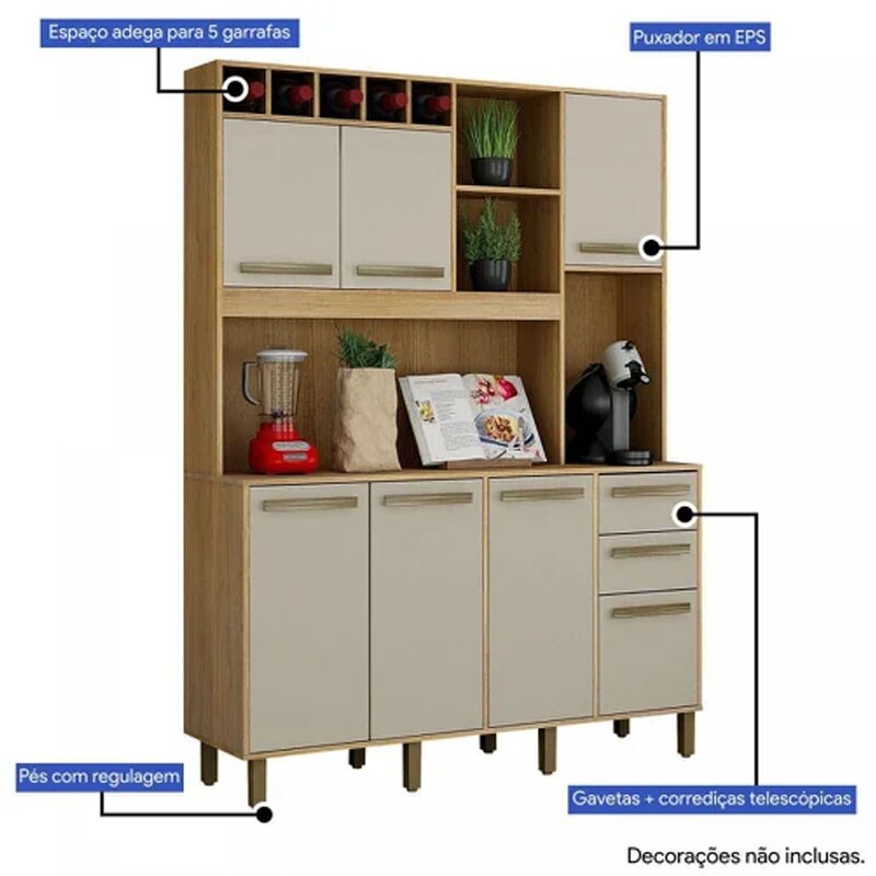 Armário de Cozinha Granada Cinamomo/Off White Larg. 1.46m Valdemoveis - Imagem 3