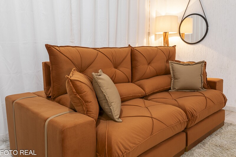 Sofá Retrátil Reclinável 2.50m Gran Bello Veludo Terracota - D33 e Molas Ensacadas - Imagem 6