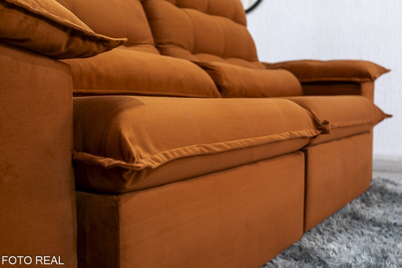 Sofá Retrátil Reclinável 2.30m Emanuelly Veludo Terracota 24 - D28 Soft - Imagem 7
