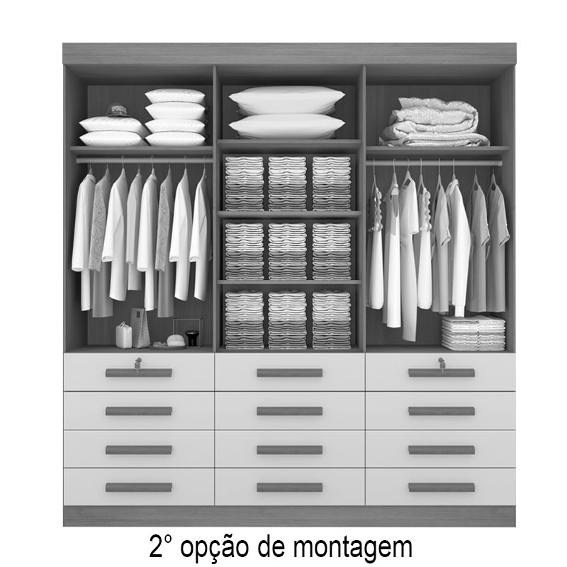 Guarda-Roupa Casal Mônaco 6 Portas 12 Gavetas Branco Larg. 2.40m D Doro - Imagem 3