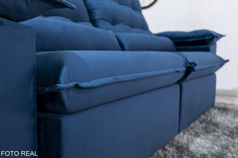 Sofá Retrátil Reclinável 2.00m Emanuelly Veludo Azul 03 D28 Soft - Imagem 7