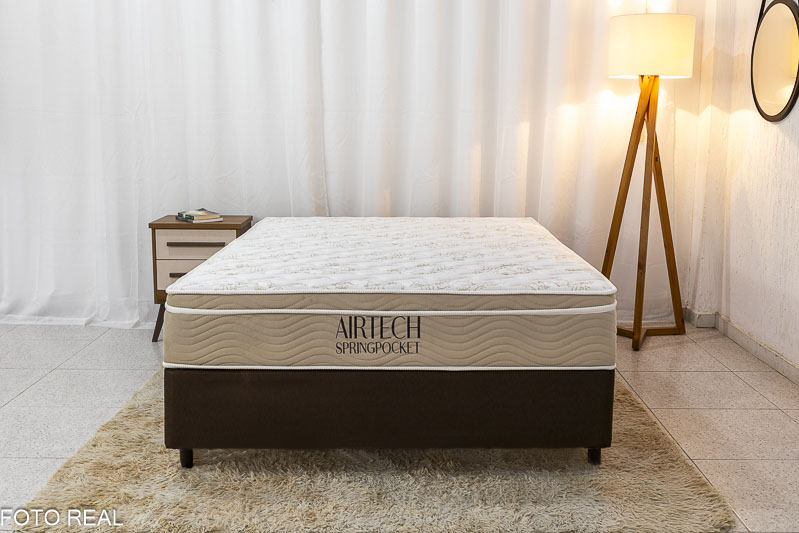 Box Casal Classic Sued Marrom + Colchão Casal Airtech Springpocket 138x188x25 Ortobom - Imagem 2