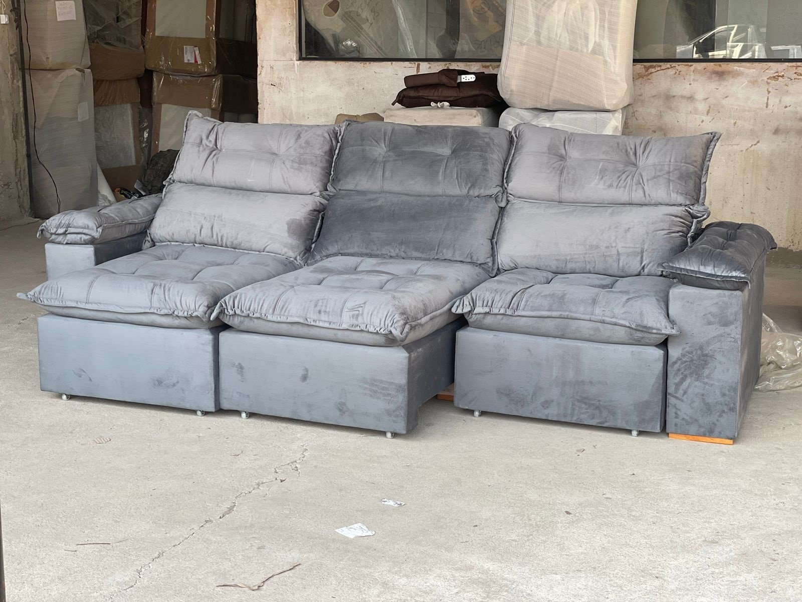 Sofá Retrátil e Reclinável Imperial 2,75 m Veludo Jolie Cinza 08 – IMPERIAL DECOR - Imagem 3