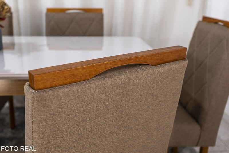 Mesa de Jantar Alegra Tampo Vidro Off 160×80 6 Cadeiras Diamante Linho Capuccino 29033 JCM Madeira Maciça - Imagem 5