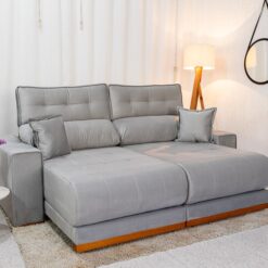 Sofá Retrátil Reclinável 2.30m Dakar Veludo Prata 823 - Molas Ensacadas