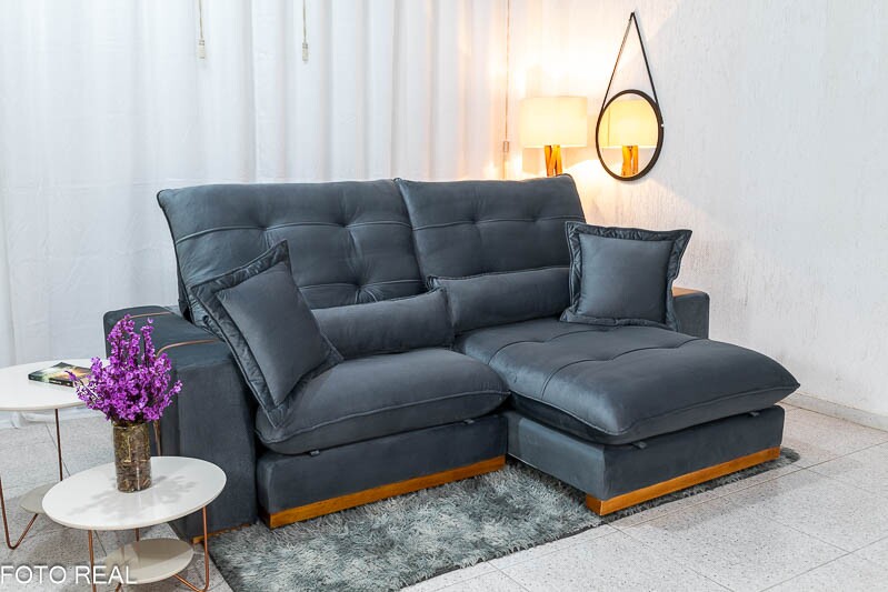 Sofá Retrátil Reclinável Toronto Veludo Chumbo 4053 Larg. 2.50m - Molas Ensacadas