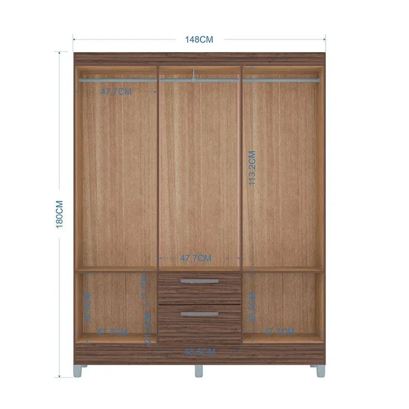 Guarda-Roupa Casal Multi 6 Portas 2 Gavetas c/Espelho e Pés Larg. 1.48m Chocolate Poquema - Imagem 3