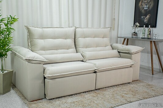 Sofá Retrátil Reclinável 2.00m Emanuelly Veludo Bege 01- D28 Soft - Imagem 6