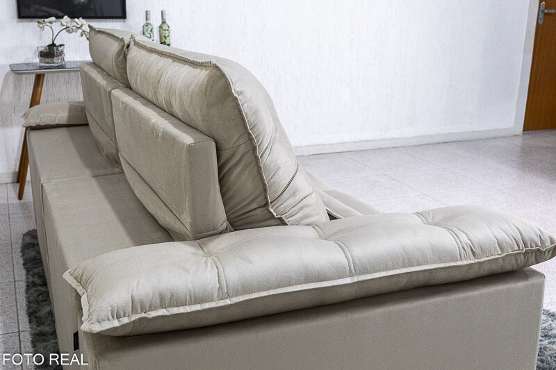 Sofá Retrátil Reclinável 2.50m Ibis Veludo Bege 818 - D33 e Molas Ensacadas - Imagem 5