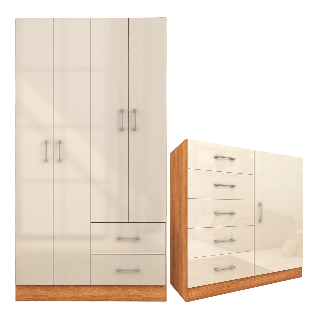 Guarda-Roupa 4 Portas Panamá 4002 + Cômoda 5 Gavetas Sapateira Miami Cinamono/Off White – FELLICCI - Imagem 2
