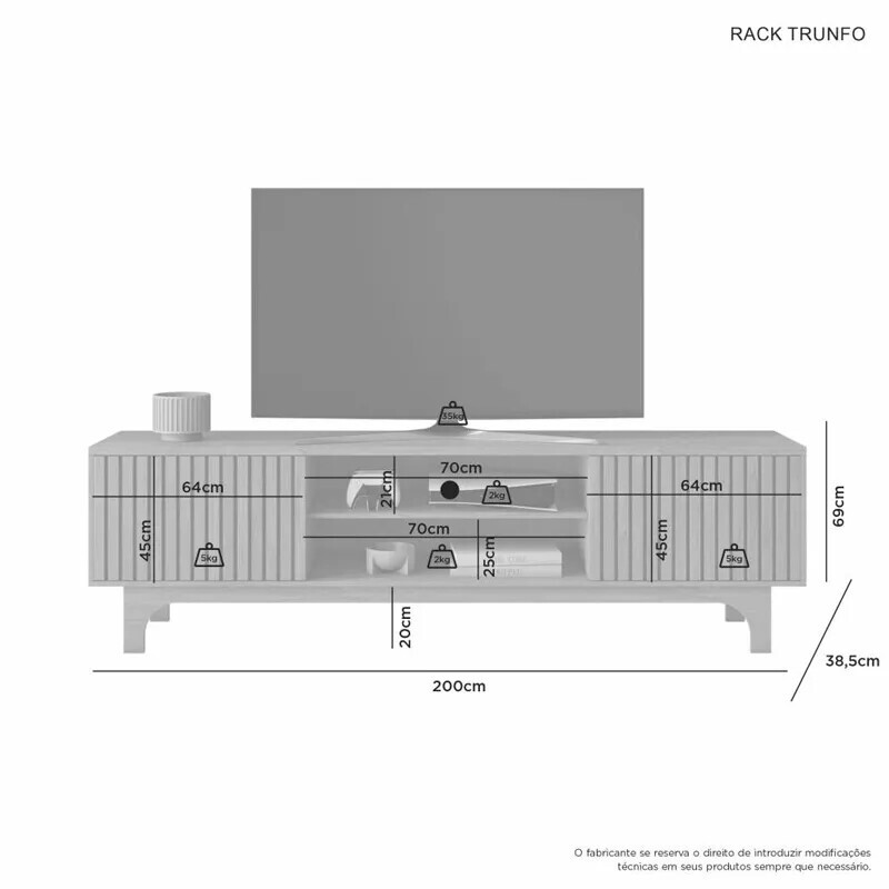 Rack Triunfo + Painel Riso Ripado Larg. 2.07m Cinamomo JCM - Imagem 5