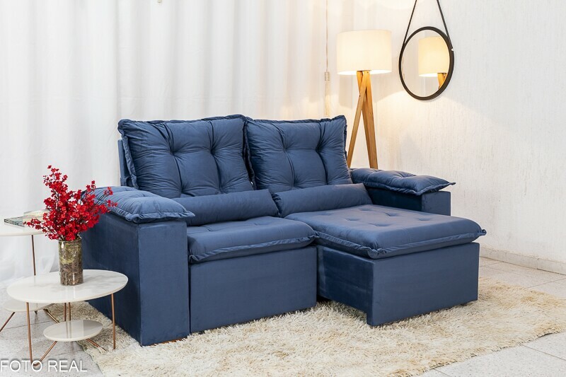 Sofá Retrátil Reclinável 3 Lug. Grécia 2.00m Veludo Azul - Sem Caixa - Imagem 2