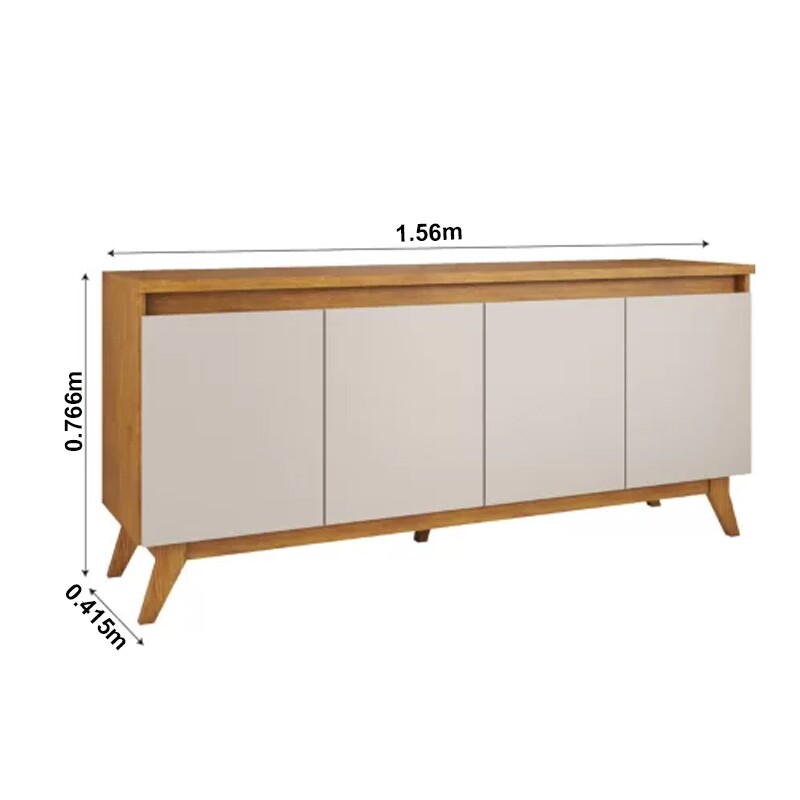 Buffet Filipe com 4 Portas larg. 1.56m Mel/Off White Viero - Imagem 4