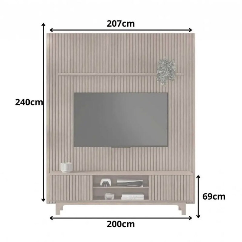 Rack Triunfo + Painel Riso Ripado Larg. 2.07m Cinamomo JCM - Imagem 3