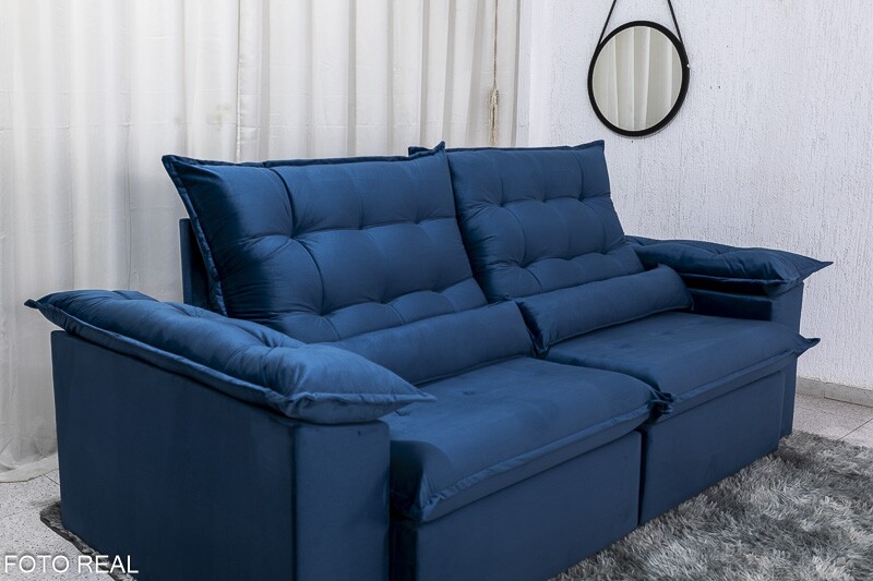 Sofá Retrátil Reclinável 2.00m Emanuelly Veludo Azul 03 D28 Soft - Imagem 6