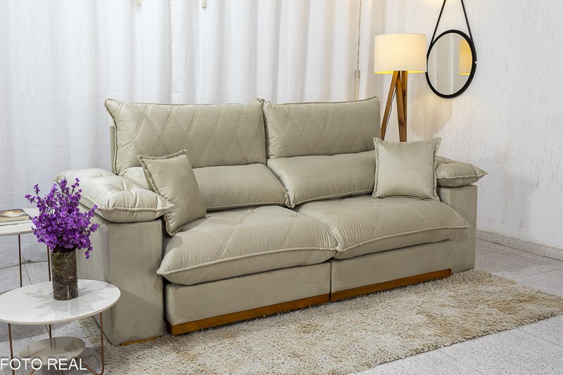 Sofá Retrátil Reclinável 2.30m Magnum Veludo Bege 818 - Molas Ensacadas - Imagem 3