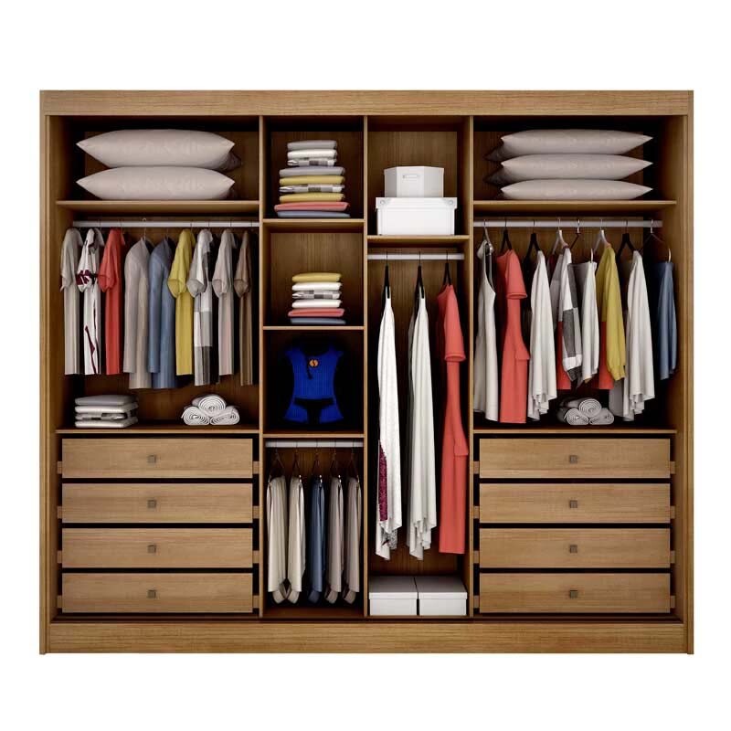 Guarda-Roupa Casal 3 Pts 8 Gav. Diamond Plus Ripado 3D c/1 Espelho 100% MDF Cumaru Larg. 2.41m Novo Horizonte - Imagem 2
