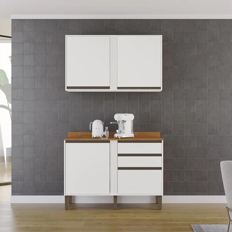Balcão Pérola Branco 1.20m + Aéreo Pérola 2 Portas Branco 1.20m - Sallêto