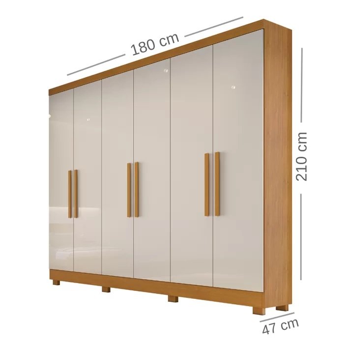 Guarda-Roupa 6 Portas Sergipe 1,80 m Nature/Off White – BIANCHI - Imagem 4