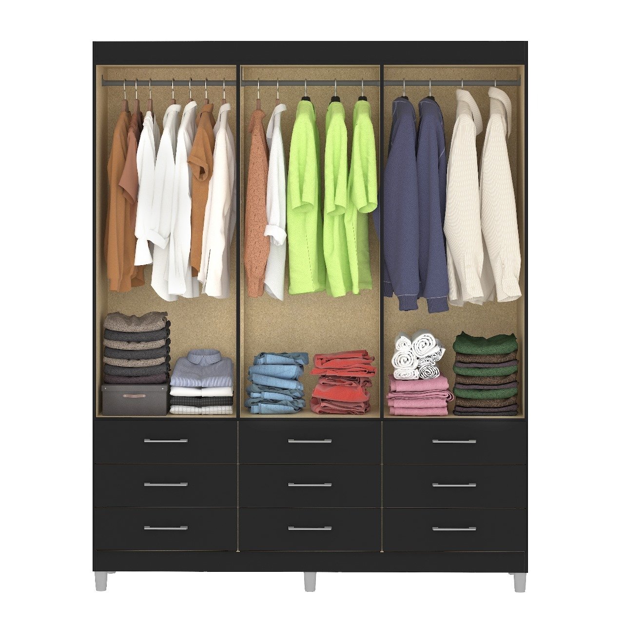 Guarda-Roupa 6 Portas Paraty 3690 + Cômoda 5 Gavetas Sapateira Miami Preto - FELLICCI - Imagem 3