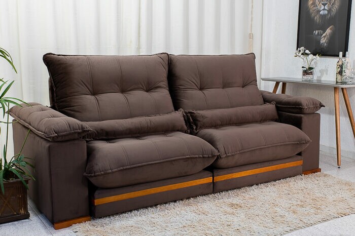 Sofá Retrátil Reclinável Ibis Veludo Marrom 815 Larg. 2.50m - D33 e Molas Ensacadas - Imagem 3