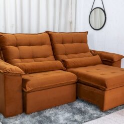 Sofá Retrátil Reclinável 2.30m Emanuelly Veludo Terracota 24 - D28 Soft