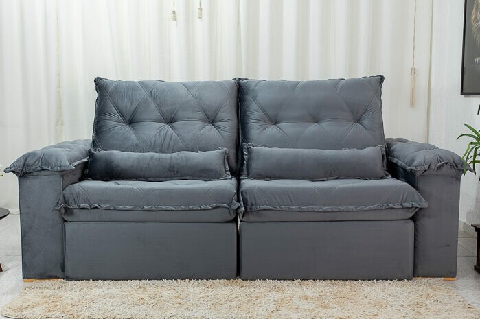 Sofá Retrátil Reclinável Califórnia 2.50m Veludo 526 Cinza - D28 Hiper soft - Imagem 6