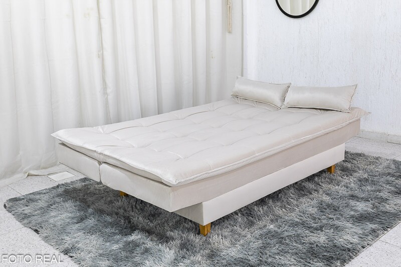 Sofá Cama Premium Larg. 1.80m Veludo Bege 2269 - Imagem 2