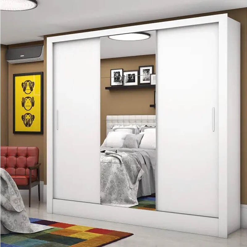 Guarda-Roupa Casal Dubai 03 Portas 03 Gavetas Com Espelho Branco Carioca
