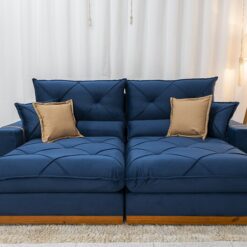 Sofá Retrátil Reclinável 2.50m Gran Bello Veludo Azul - D33 e Molas Ensacadas