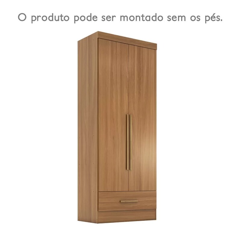 Guarda-Roupa Solteiro Smart Plus 2 Portas 1 Gaveta Larg. 0.85m (GR2123) Cinamomo Com Pés Rodial Móveis - Imagem 9