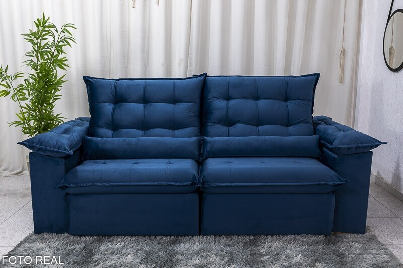 Sofá Retrátil Reclinável 2.00m Emanuelly Veludo Azul 03 D28 Soft - Imagem 5