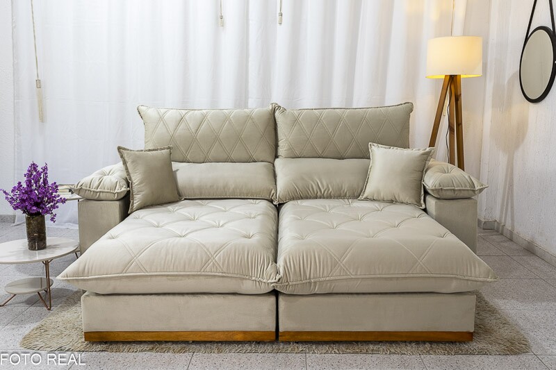 Sofá Retrátil Reclinável Magnum Veludo Bege 818 Larg. 2.50m - Molas Ensacadas - Imagem 4