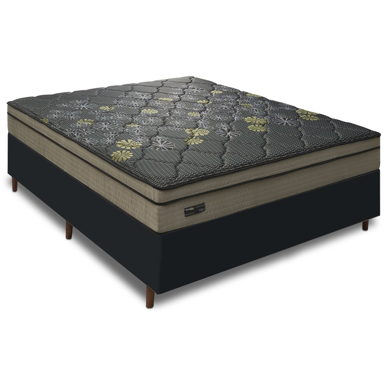 Colchão Casal Vigo D26 + Base Box Simples Corino Preto – UMAFLEX + ALTO NÍVEL CAMAS E COLCHÕES