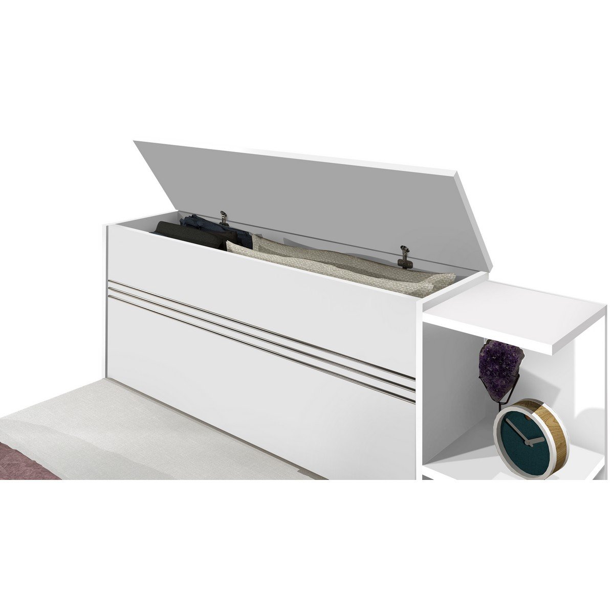 Cama Solteiro Baú Jade Branco/Lilás/Branco - J&A MÓVEIS - Imagem 3
