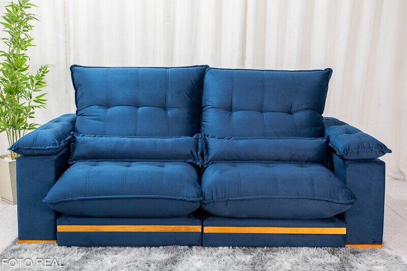 Sofá Retrátil Reclinável 2.50m Ibis Veludo Azul 800 - D33 e Molas Ensacadas - Imagem 5