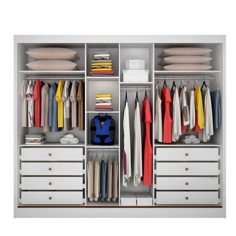 Guarda-Roupa Casal 3 Pts 8 Gav. Diamond Plus c/1 Espelho MDF Branco Larg. 2.41m Novo Horizonte - Imagem 2
