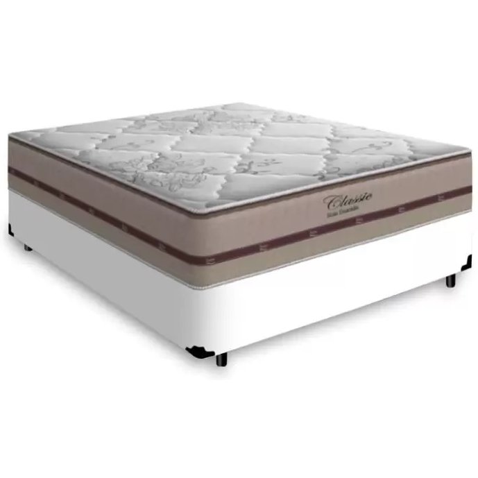 Colchão Casal Classic Ensacadas Bege + Base Box Simples Avalon Branco – ANJOS + AVALON