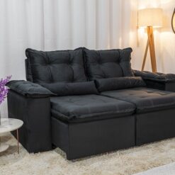 Sofá Retrátil Reclinável 3 Lug. Grécia 2.00m Veludo Preto - Sem Caixa
